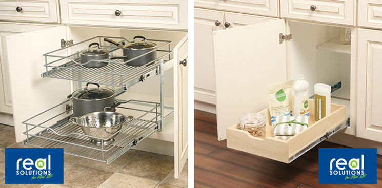 Double-Tier Multi-Use Basket and Soft Closing Wood Cabinet Drawer from Real Solutions for Real Life by Knape & Vogt